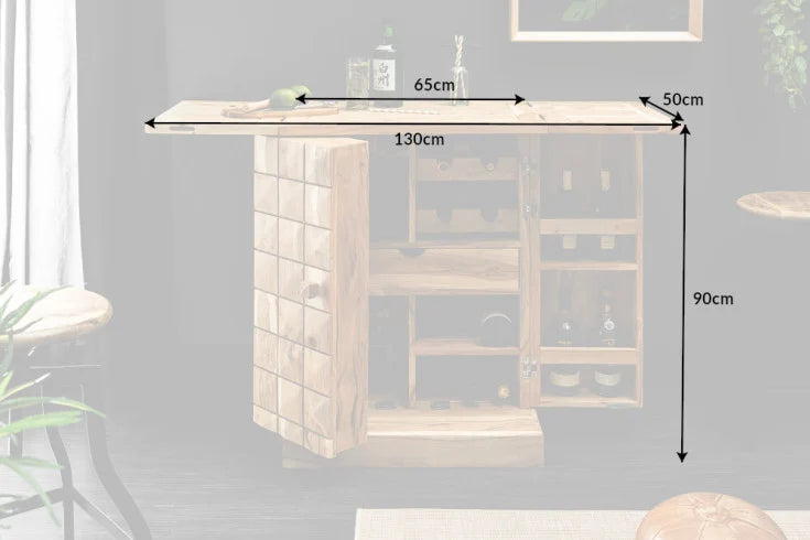 MOSAICO Handcrafted bar cabinet 130cm solid acacia wood 3D effect