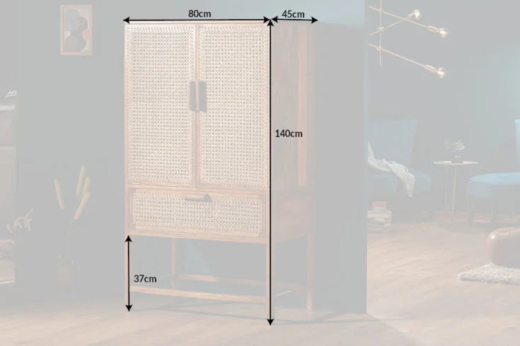 BAMBOO LOUNGE Solid highboard 140cm mango wood bamboo with Viennese weave