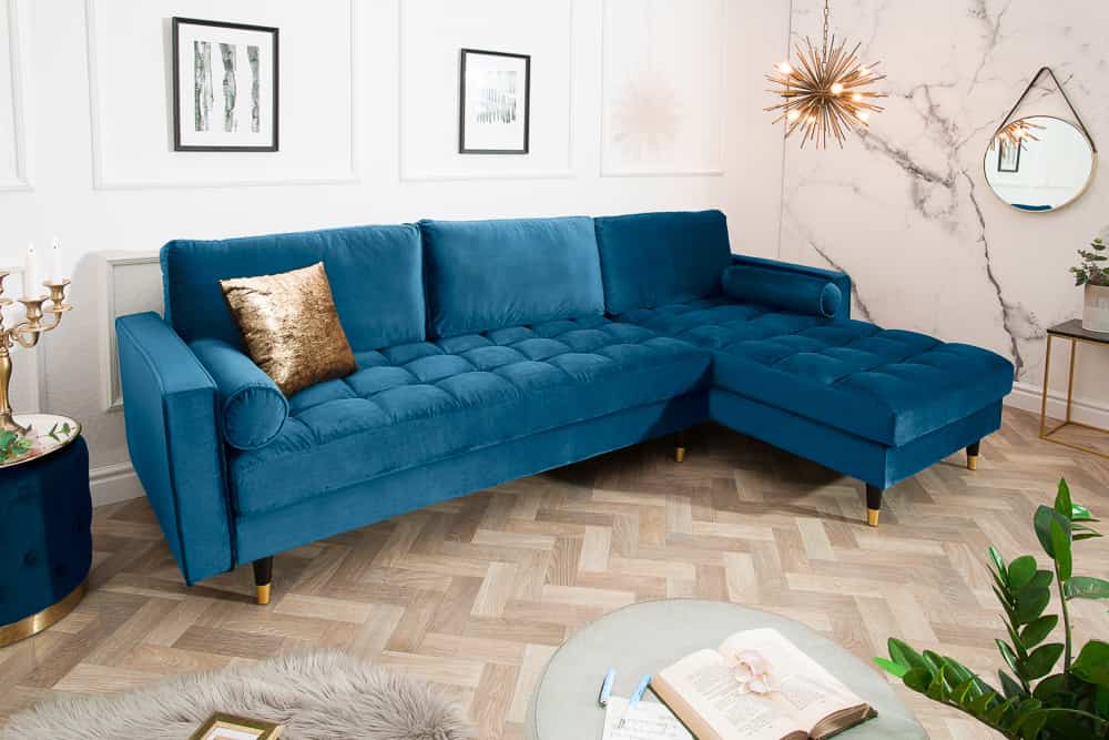 HEAVEN Large corner sofa 255cm gray linen fabric including cushions country house style