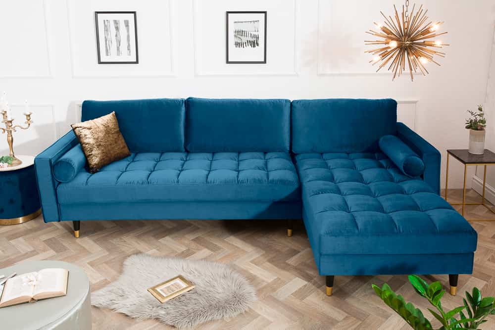 HEAVEN Large corner sofa 255cm gray linen fabric including cushions country house style