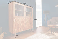 MYSTIC LIVING Massivholz Highboard 140cm Akazie natur Vitrine 3D-Oberfläche