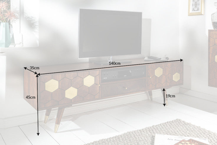 MYSTIC LIVING Massives TV-Lowboard 140cm Akazie braun gold Retro Design