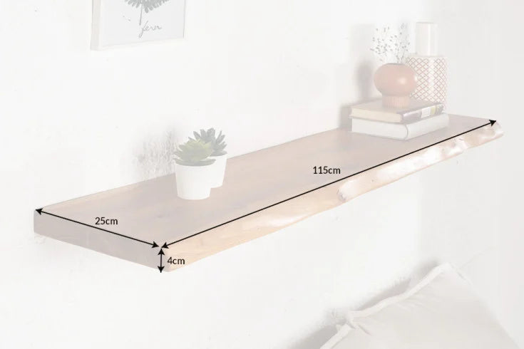 MAMMUT solid wall shelf 115cm acacia wood shelf with tree edge