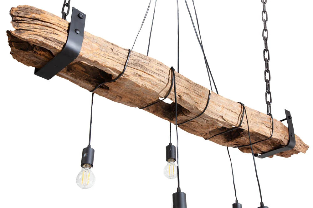 BARRACUDA Industrial hanging lamp 152cm recycled solid wood with 5 lights