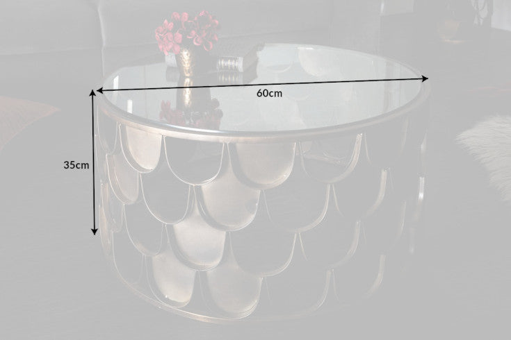ABSTRACT Industrial coffee table 60cm antique brass in fish scale design