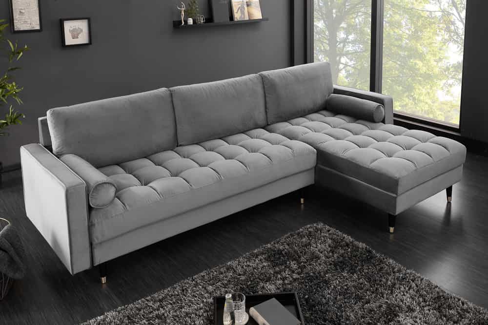 HEAVEN Large corner sofa 255cm gray linen fabric including cushions country house style