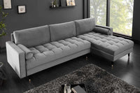 HEAVEN Large corner sofa 255cm gray linen fabric including cushions country house style