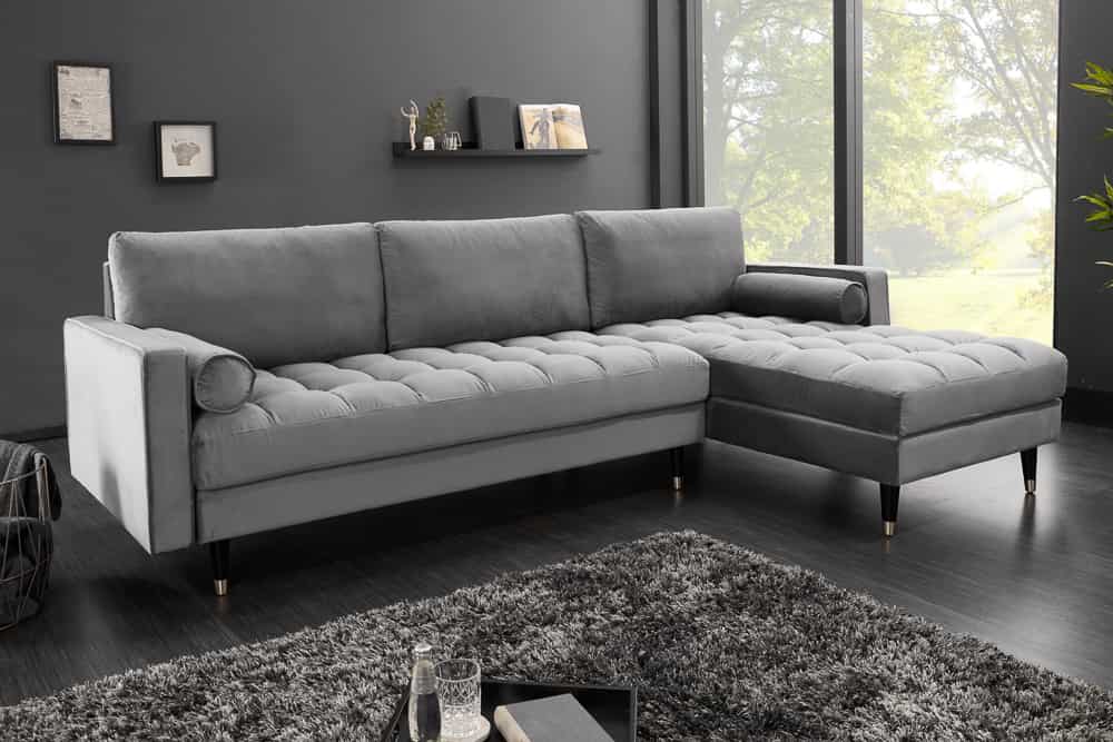 HEAVEN Large corner sofa 255cm gray linen fabric including cushions country house style