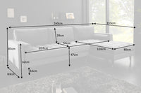 HEAVEN Large corner sofa 255cm gray linen fabric including cushions country house style