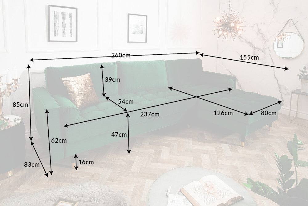 HEAVEN Large corner sofa 255cm gray linen fabric including cushions country house style