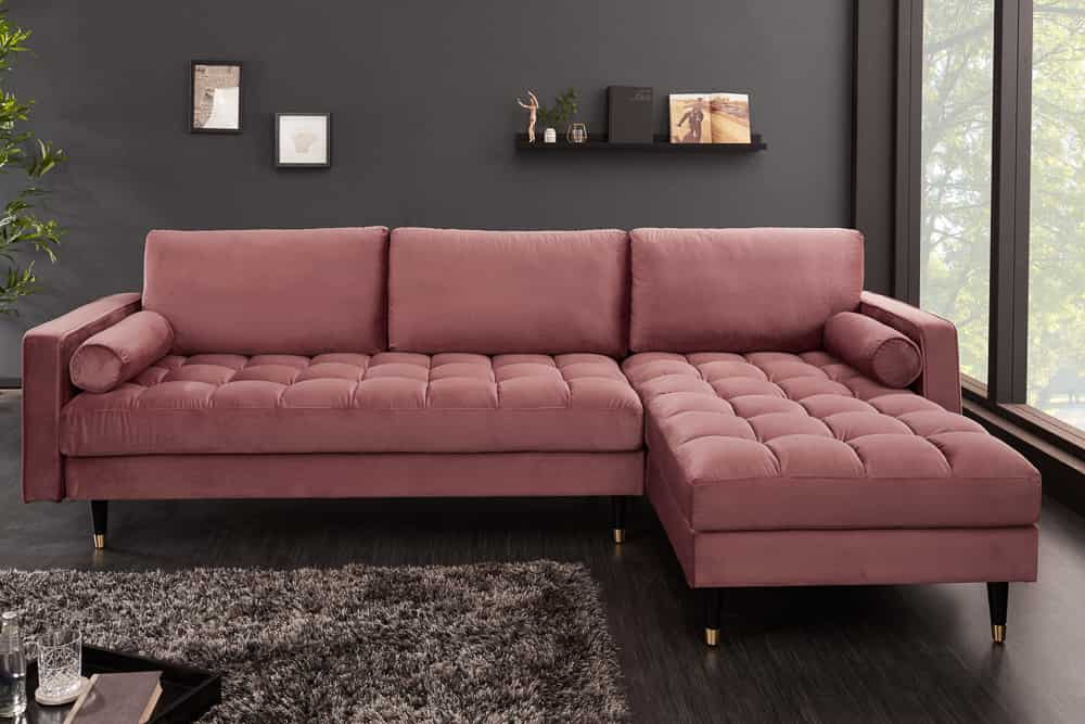 HEAVEN Large corner sofa 255cm gray linen fabric including cushions country house style