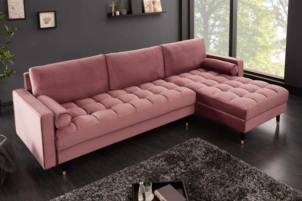 HEAVEN Large corner sofa 255cm gray linen fabric including cushions country house style