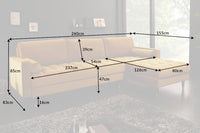 HEAVEN Large corner sofa 255cm gray linen fabric including cushions country house style