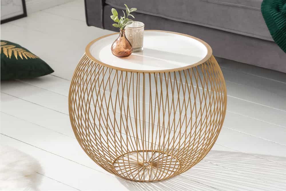 STORAGE Runder Couchtisch 50cm gold weiß Metall Tablett Beistelltisch mit Stauraum handmade