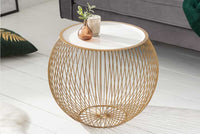 STORAGE Runder Couchtisch 50cm gold weiß Metall Tablett Beistelltisch mit Stauraum handmade