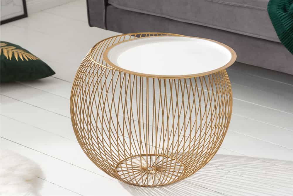 STORAGE Runder Couchtisch 50cm gold weiß Metall Tablett Beistelltisch mit Stauraum handmade