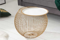 STORAGE Runder Couchtisch 50cm gold weiß Metall Tablett Beistelltisch mit Stauraum handmade