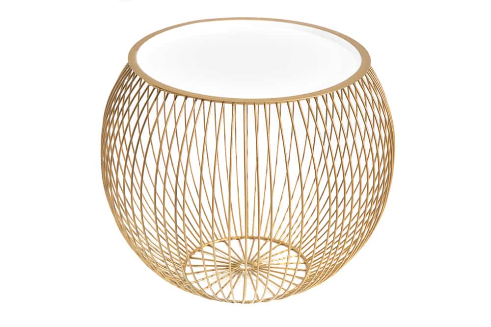 STORAGE Runder Couchtisch 50cm gold weiß Metall Tablett Beistelltisch mit Stauraum handmade