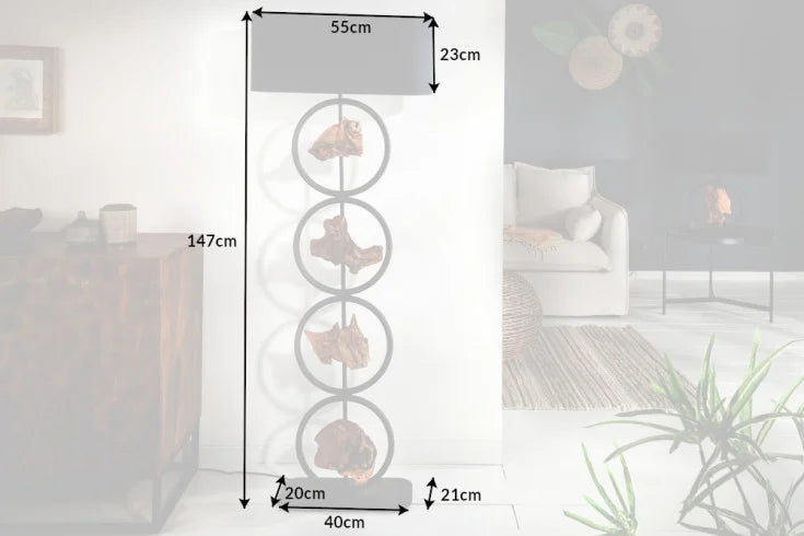 ELEMENTS Design Stehlampe 147cm schwarz Baumwollschirm Fuß mit Massivholz
