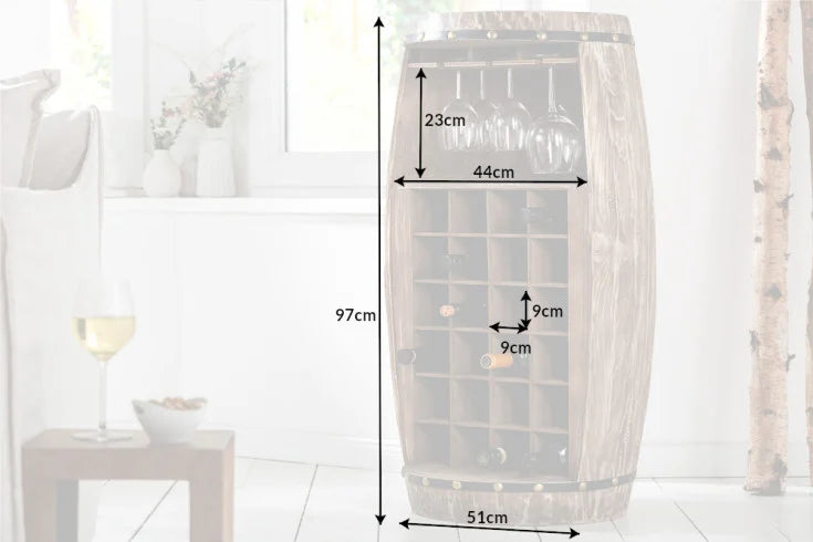 BODEGA Shabby Chic wine rack 97cm pine wine barrel for 24 bottles