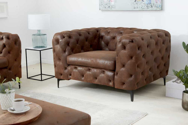 MODERN BAROCK Design Chesterfield Sessel 120cm antik braun Microfaser mit Federkern