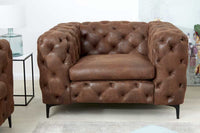 MODERN BAROCK Design Chesterfield Sessel 120cm antik braun Microfaser mit Federkern