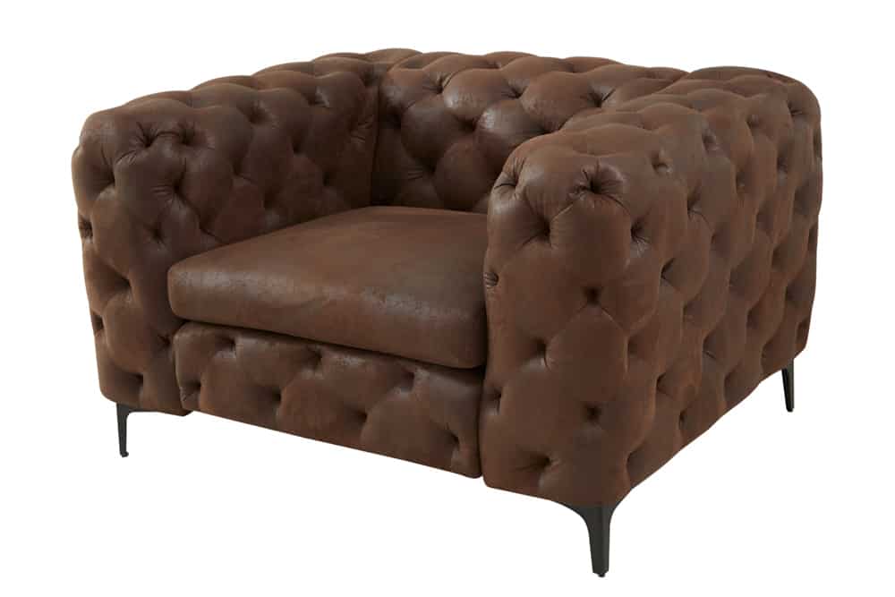 MODERN BAROCK Design Chesterfield Sessel 120cm antik braun Microfaser mit Federkern