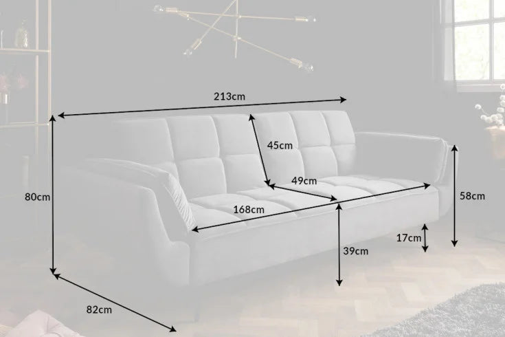 BOUTIQUE Retro Schlafsofa 213cm Samt 3-Sitzer mit schwarzen Füßen