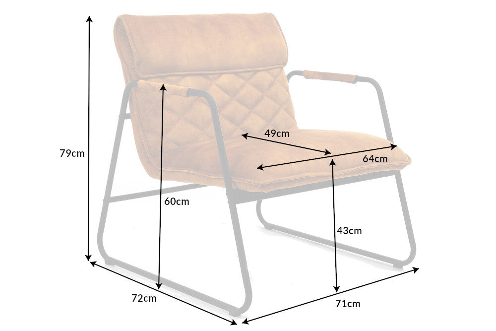 MUSTANG LOUNGER Retro Lounge Sessel grau Samt Wohnzimmersessel schwarzes Metallgestell