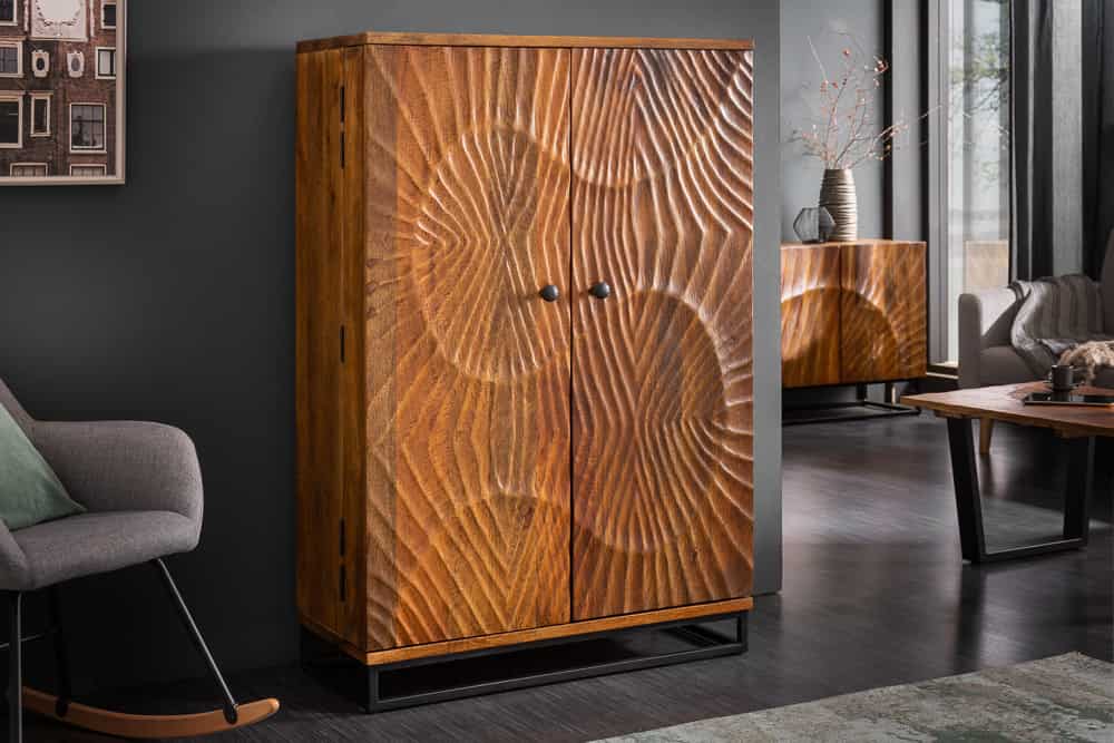 PURE Solid highboard 140cm Sheesham stone finish display case rosewood