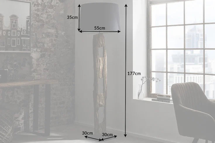 BARRACUDA solid floor lamp 177cm natural ironwood cotton shade