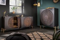 MANDALA Massives Highboard 120cm Mangoholz schwarz goldene Füße
