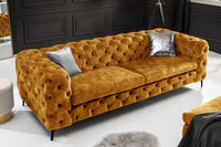 MODERN BAROCK Chesterfield Sofa 235cm senfgelb Samt 3-Sitzer Couch Federkern