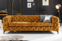 MODERN BAROCK Chesterfield Sofa 235cm senfgelb Samt 3-Sitzer Couch Federkern