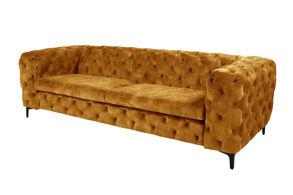 MODERN BAROCK Chesterfield Sofa 235cm senfgelb Samt 3-Sitzer Couch Federkern