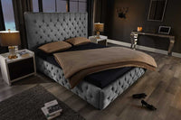 PARIS Design Boxbett 180x200cm grau Leinen Chesterfield Doppelbett