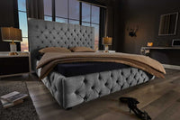PARIS Design Boxbett 180x200cm grau Leinen Chesterfield Doppelbett