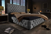 PARIS Design Boxbett 180x200cm grau Leinen Chesterfield Doppelbett