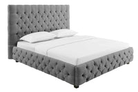 PARIS Design Boxbett 180x200cm grau Leinen Chesterfield Doppelbett