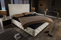 PARIS Design Boxbett 180x200cm beige Leinen Chesterfield Doppelbett