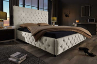 PARIS Design Boxbett 180x200cm beige Leinen Chesterfield Doppelbett