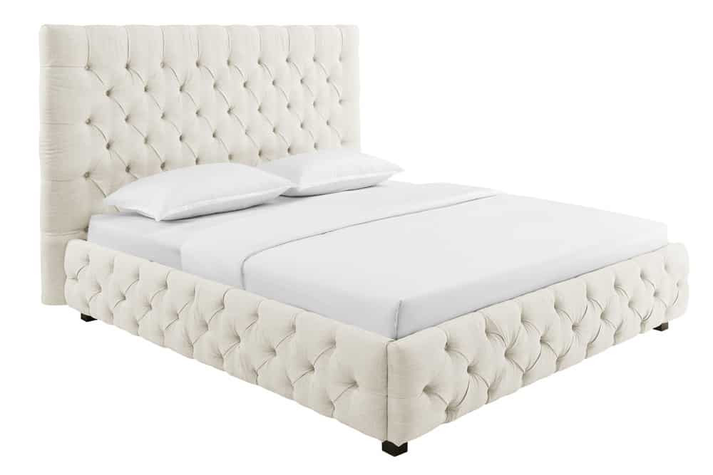 PARIS Design Boxbett 180x200cm beige Leinen Chesterfield Doppelbett