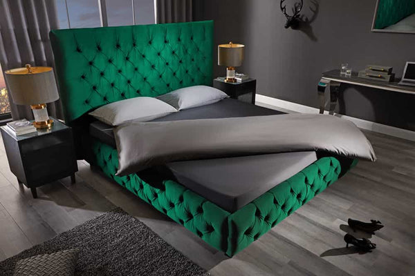 PARIS Design Boxbett 180x200cm dunkelgrün Samt Chesterfield Doppelbett