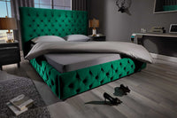 PARIS Design Boxbett 180x200cm dunkelgrün Samt Chesterfield Doppelbett