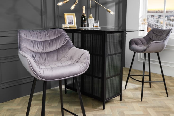 THE DUTCH COMFORT Retro Barhocker Samt Barstuhl mit Fußablage