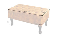 CHESTERFIELD Design Sitzhocker 80cm grau Samt Knopfheftung Nietenbesatz