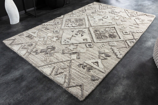 AZTECA Handgewebter Teppich 230x160cm grau Wolle geometrische Muster