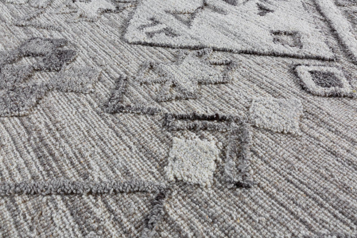 AZTECA Handgewebter Teppich 230x160cm grau Wolle geometrische Muster