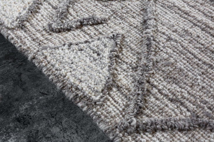 AZTECA Handgewebter Teppich 230x160cm grau Wolle geometrische Muster