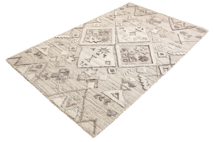 AZTECA Handgewebter Teppich 230x160cm grau Wolle geometrische Muster